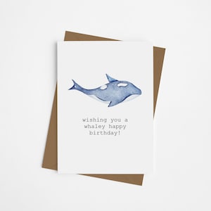 Je vous souhaite un joyeux anniversaire Whaley, carte de voeux avec une baleine et un jeu de mots mignon, aquarelle, drôle, carte d'anniversaire