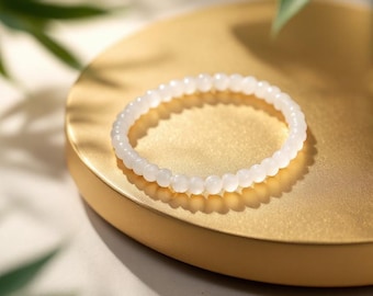 Natural White Jade Gemstone Stretch Bracelet