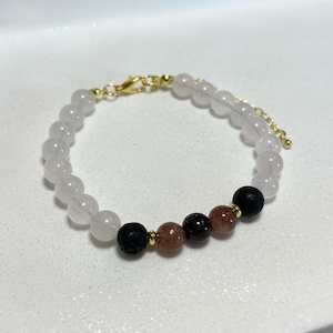 Adjustable Garnet, Rose Quartz and Strawberry Quartz Bracelet