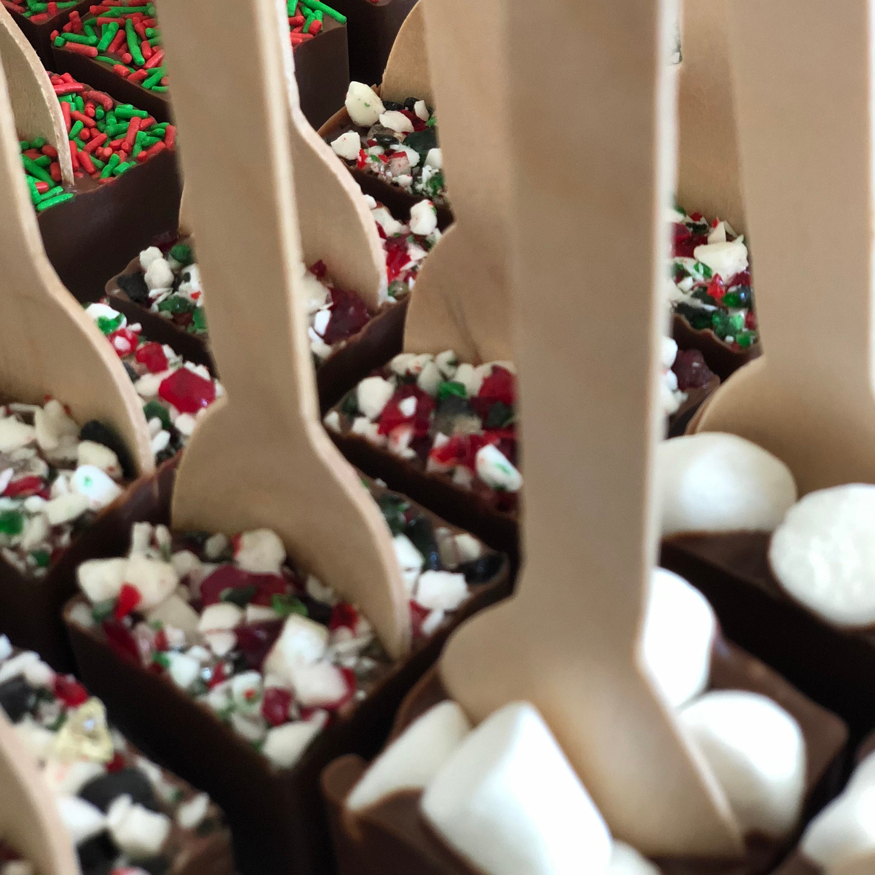 Christmas Hot Chocolate Stirrers with Marshmallow, Total 12, Milk, Dark and  White Chocolate Spoons, Individually Wrapped and Updated Version Made with
