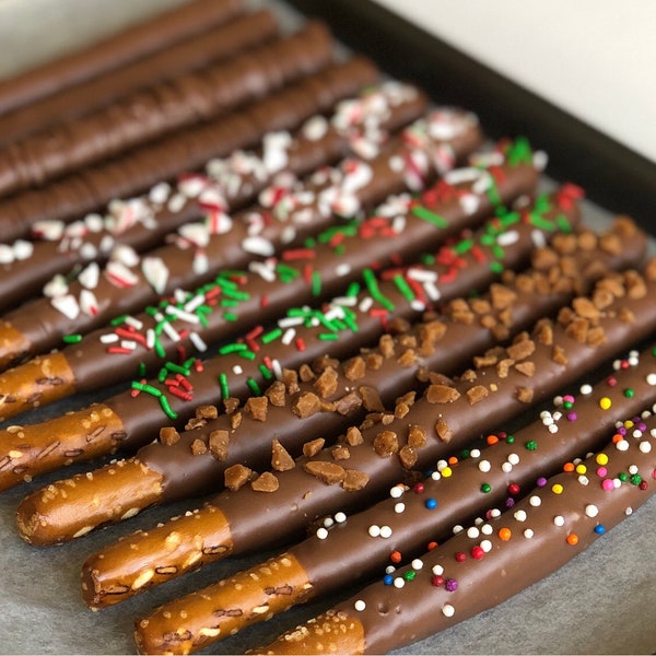 Individually Wrapped Chocolate Covered Pretzel Rods for Corporate Events, Stocking Stuffers, Party Favours, Table Toppers, Christmas Treats