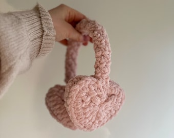 Crocheted Pink Heart Ear Muffs