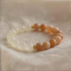 Moonstone and Sunstone Gemstone Stretch Bracelet