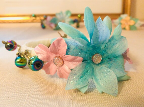 Sparkling Beaded Headband - Pink, Blue, and Turquoise Humming Sweetly Embellished Headband In Turquoise  main image 2
