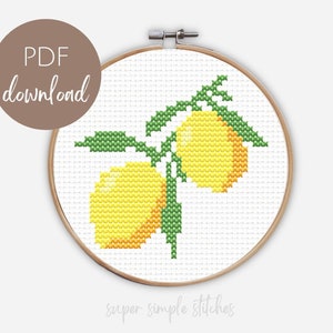 Lemon Easy Cross Stitch Pattern - Fruit Cross Stitch Pattern - Modern Cross Stitch Pattern - Beginner Cross Stitch Pattern