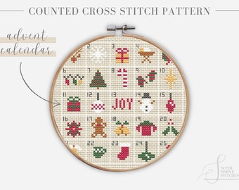 Advent Calendar Easy Cross Stitch Pattern – Christmas Theme (Digital Download)