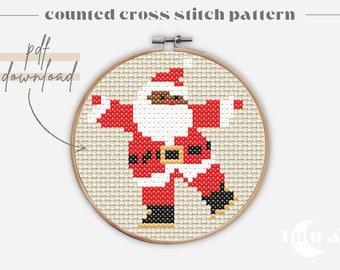 Jolly Santa Easy Cross Stitch Pattern - Christmas Ornament Cross Stitch Pattern - Modern Cross Stitch Pattern - Beginner Cross Stitch