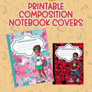 Printable Composition Notebook Covers | African American Kids | Back to School Digital Download | 2 Designs | Front & Back Cover | PNG Files