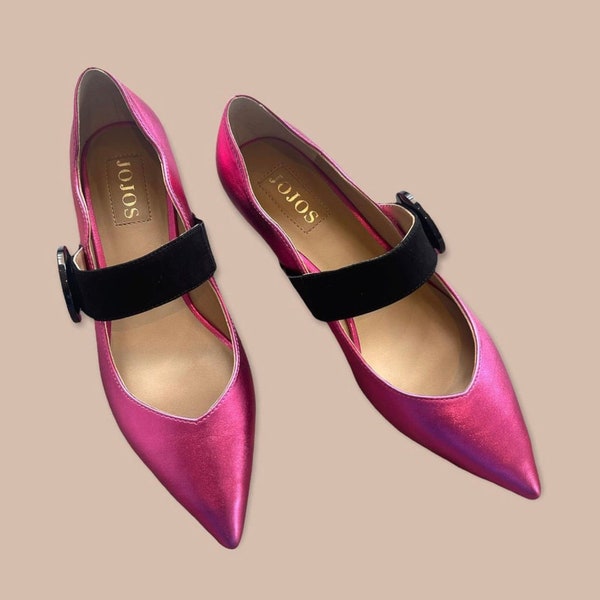 Fuchsia pink metallic Mary Jane  shoes