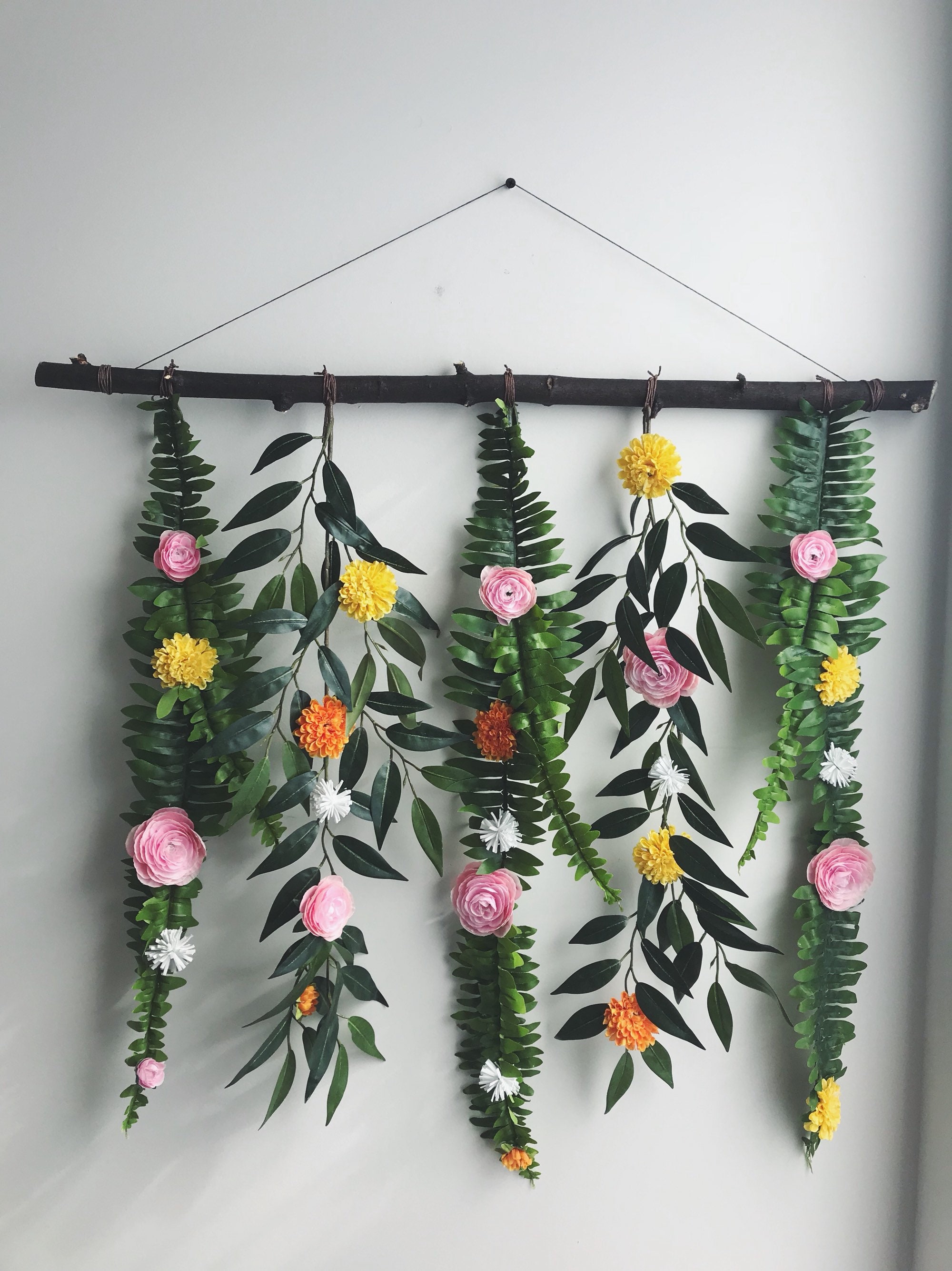 Colorful flower wall hanging floral wall hanging Boho wall Etsy