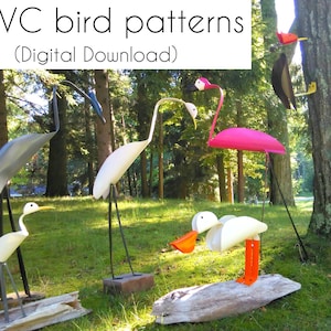PDF Printable PVC Pattern | 5 PVC pipe bird patterns and tutorial | Digital Download | pvc birds | Flamingo, Blue heron, Woodpecker, Egrets