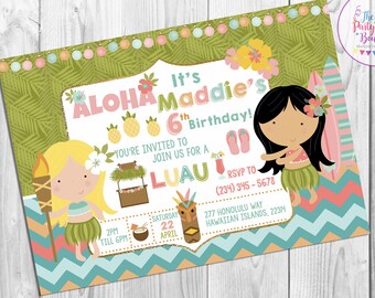 Luau Invitation, Hawaiian Invitation, Hawaiian Luau Birthday Party Invitation, Luau Party, Hawaiian Party, Luau Themed Party