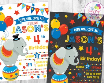 Circus Invitation, Circus Party, Carnival Invitation, Elephant circus Invitation, Digital,  Circus Birthday, Circus Printable Invitation