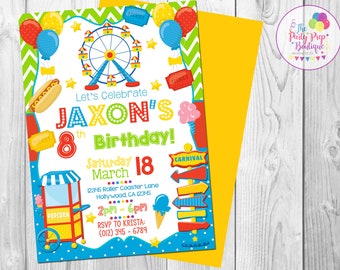 Amusement Park Invitation, Theme Park Party, Ferris Wheel Invitation, Carnival Biirthday Party Invite, Fair Invitation