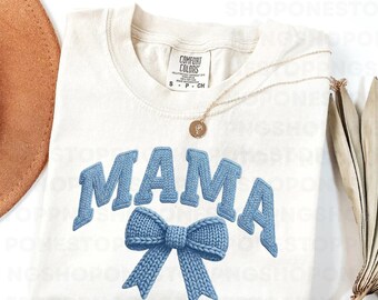 Coquette Mama Crochet PNG, Knitted Letters Bow Sublimation, Faux Latch Hook Yarn Mama PNG for Shirts, Texture Clipart Digital Download