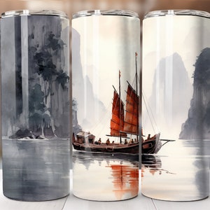 Watercolor Ha Long Bay Vietnam 20oz Skinny Tumbler PNG, Ha Long Bay Vietnam Tumbler Sublimation Digital Download, Vietnam Tumbler Wrap