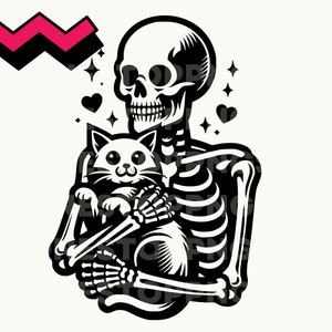 Skeleton With Cat SVG, Cat skeleton png, Skeleton and cat clipart, skeleton clipart, cat lover png, skeleton cricut, Skeleton svg, cat lady