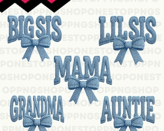 Crochet Family Png Bundle, Faux Latch Hook Yarn Mama Bow Png, Matching family clipart, Coquette family bundle