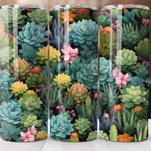 3D Succulents Skinny Tumbler Wrap 20oz, 3D Succulents Cactus Tumbler Sublimation Design Digital Download, 3D Cactus Tumbler Wrap