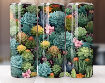 3D Succulents Skinny Tumbler Wrap 20oz, 3D Succulents Cactus Tumbler Sublimation Design Digital Download, 3D Cactus Tumbler Wrap
