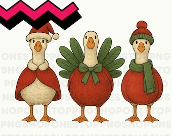 Christmas goose PNG, holiday goose clipart, cute goose in Santa hat, festive goose illustration, Christmas digital art, winter goose design