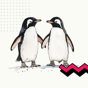Couple pingouin png, clipart pingouins aquarelles, Saint Valentin couples png, clipart pingouins mignons, pingouins partenaires