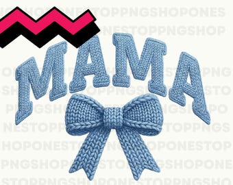 Coquette Mama Crochet PNG, Knitted Letters Bow Sublimation, Faux Latch Hook Yarn Mama PNG for Shirts, Texture Clipart Digital Download