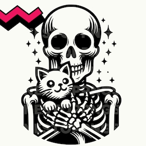 Skeleton With Cat SVG, Cat skeleton png, Skeleton and cat clipart, skeleton clipart, cat lover png, skeleton cricut, Skeleton svg, cat lady