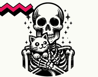 Esqueleto con gato SVG, Esqueleto de gato png, Esqueleto y gato clipart, esqueleto clipart, amante de los gatos png, esqueleto cricut, Esqueleto svg, dama gato