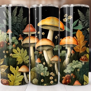 Cottagecore Mushrooms 20oz Skinny Tumbler PNG, Mushroom Pattern Tumbler Sublimation Design Digital Download, Mushrooms Tumbler Wrap