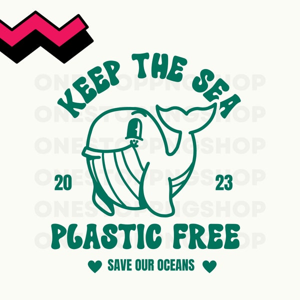 Keep The Sea Plastic Free PNG, Retro Whale png, Ocean png, Save our oceans, protect turtles, save the earth retro, retro recycle