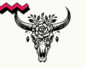 Floral Longhorn Skull SVG, Cow Skull Svg Download, horn Skull Svg, Horn Skull png, Desert Cow Skull jpg, Western Bull Skull head skull
