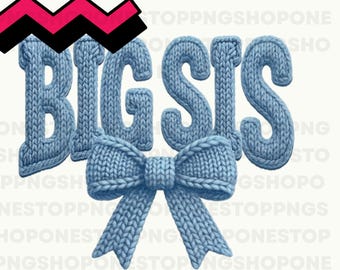 Crochet Coquette Big Sis Bow PNG, Sister Knitted Bow Clipart, Faux Latch Hook Yarn Texture PNG for Sublimation, Cute Bow Digital Download