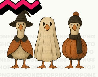 Halloween goose clipart, witch goose PNG, ghost goose PNG, pumpkin goose PNG, cute Halloween animals, fall goose illustration