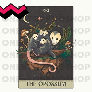 The Opossum Tarot Card, Possum Tarot Card, Opossum PNG, Opossum lover, opossum clip art, tarot card funny png, cottagecore tarot card