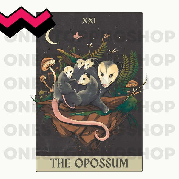 The Opossum Tarot Card, Possum Tarot Card, Opossum PNG, Opossum lover, opossum clip art, tarot card funny png, cottagecore tarot card