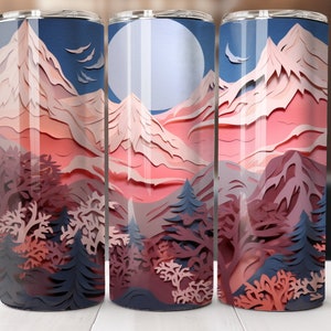 3D Mountain Paper Cut Tumbler Wrap, 3D Mountain 20oz Skinny Tumbler PNG, 3D Mountain Tumbler Sublimation Design, Paper Cut Tumbler Wrap