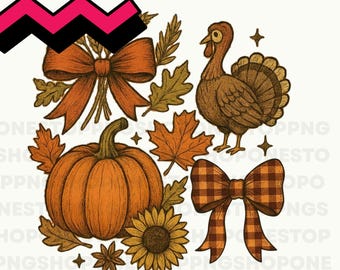 Thanksgiving Coquette PNG, fall pumpkin clipart, turkey illustration, autumn leaves digital art, vintage Thanksgiving clipart