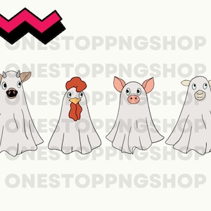 Halloween Barn Animals, Farm Halloween PNG, Chicken ghost halloween png, farm animals clip art, ghost cow, funny barnyard halloween png