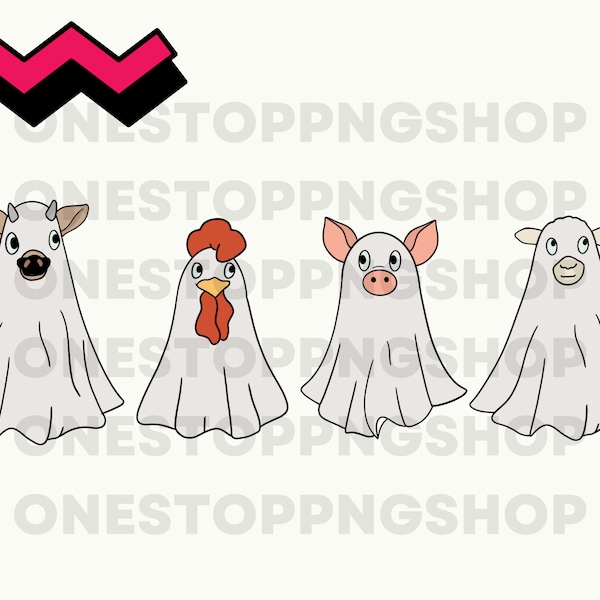 Halloween Barn Animals, Farm Halloween PNG, Chicken ghost halloween png, farm animals clip art, ghost cow, funny barnyard halloween png