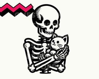 Esqueleto y gato SVG, Esqueleto de gato png, Esqueleto y gato clipart, esqueleto clipart, amante de los gatos png, esqueleto cricut, Esqueleto svg, dama gato