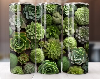 3D Succulents Skinny Tumbler Wrap 20oz, 3D Succulents Cactus Tumbler Sublimation Design Digital Download, 3D Cactus Tumbler Wrap