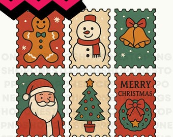 Christmas Stamps PNG, Christmas postcard svg, Santa claus stamps, North pole postcard png file, Christmas digital download