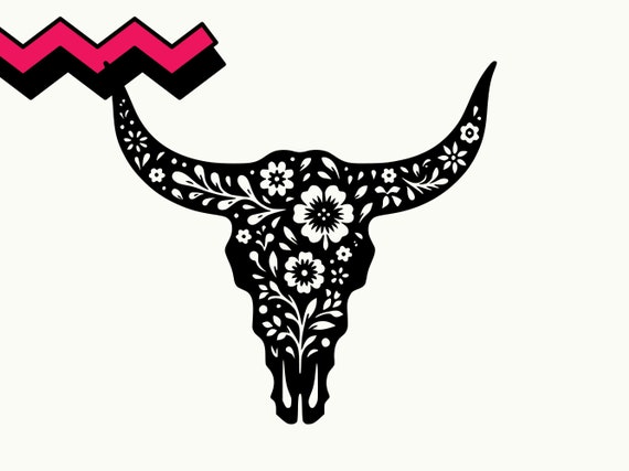 Floral Longhorn Skull SVG, Cow Skull Svg Download, horn Skull Svg, Horn Skull png, Desert Cow Skull jpg, Western Bull Skull head skull