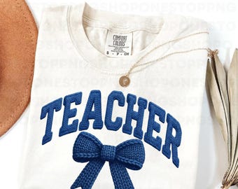 Coquette Teacher Crochet PNG, Knitted Bow Teacher Sublimation Design, Cute Faux Latchwork Teacher PNG for Shirts