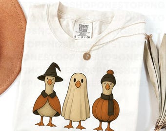 Halloween goose clipart, witch goose PNG, ghost goose PNG, pumpkin goose PNG, cute Halloween animals, fall goose illustration