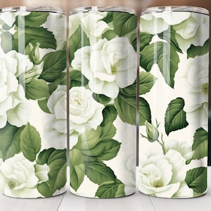3D White Roses Flowers 20oz Skinny Tumbler PNG, Roses Wedding Tumbler Sublimation Design Digital Download, Clay Flowers Tumbler Wrap