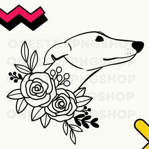 Levriero floreale PNG, Levriero PNG, Levriero svg, Greyhound mamma png, Greyhound contorno png, Greyhound puppy design, Greyhound clipart