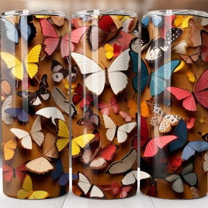 3D Butterflies 20oz Skinny Tumbler PNG, 3D Tumbler Wrap Sublimation Design Digital Download, Paper Cut Butterfly Tumbler Wrap