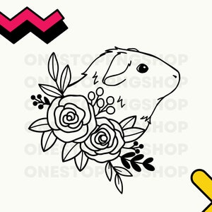 Guinea Pig PNG, floral Guinea Pig clipart, Guinea Pig svg, Guinea Pig mom, Guinea Pig outline, Guinea Pig with flowers, Hamster png